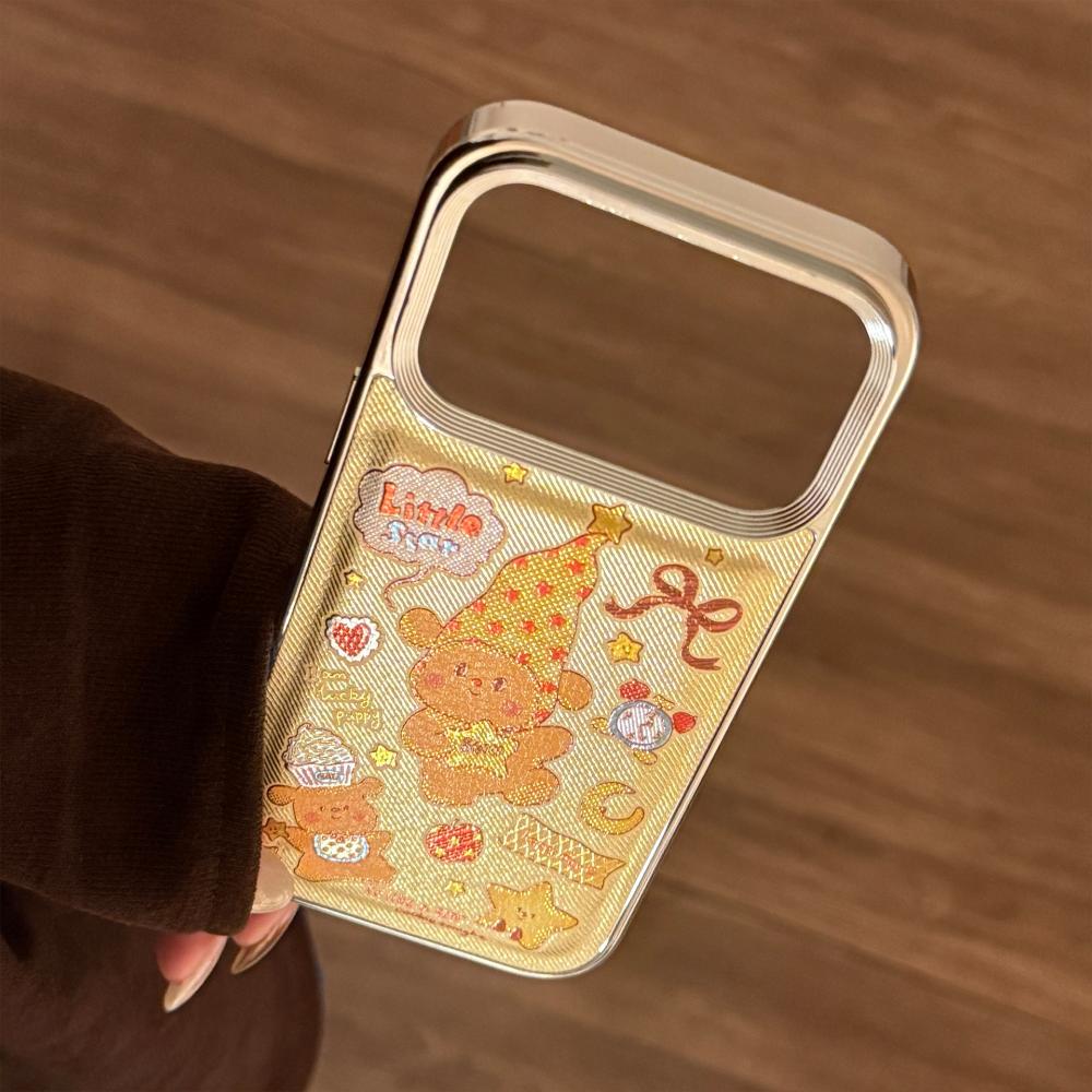 Подходит для Apple iPhone 17 Pro Max, 16-дюймового Позолоченного Желтой Звездой и Щенком iPhone 15 Гальванизированного Мультяшного Высококачественного Защитного Чехла