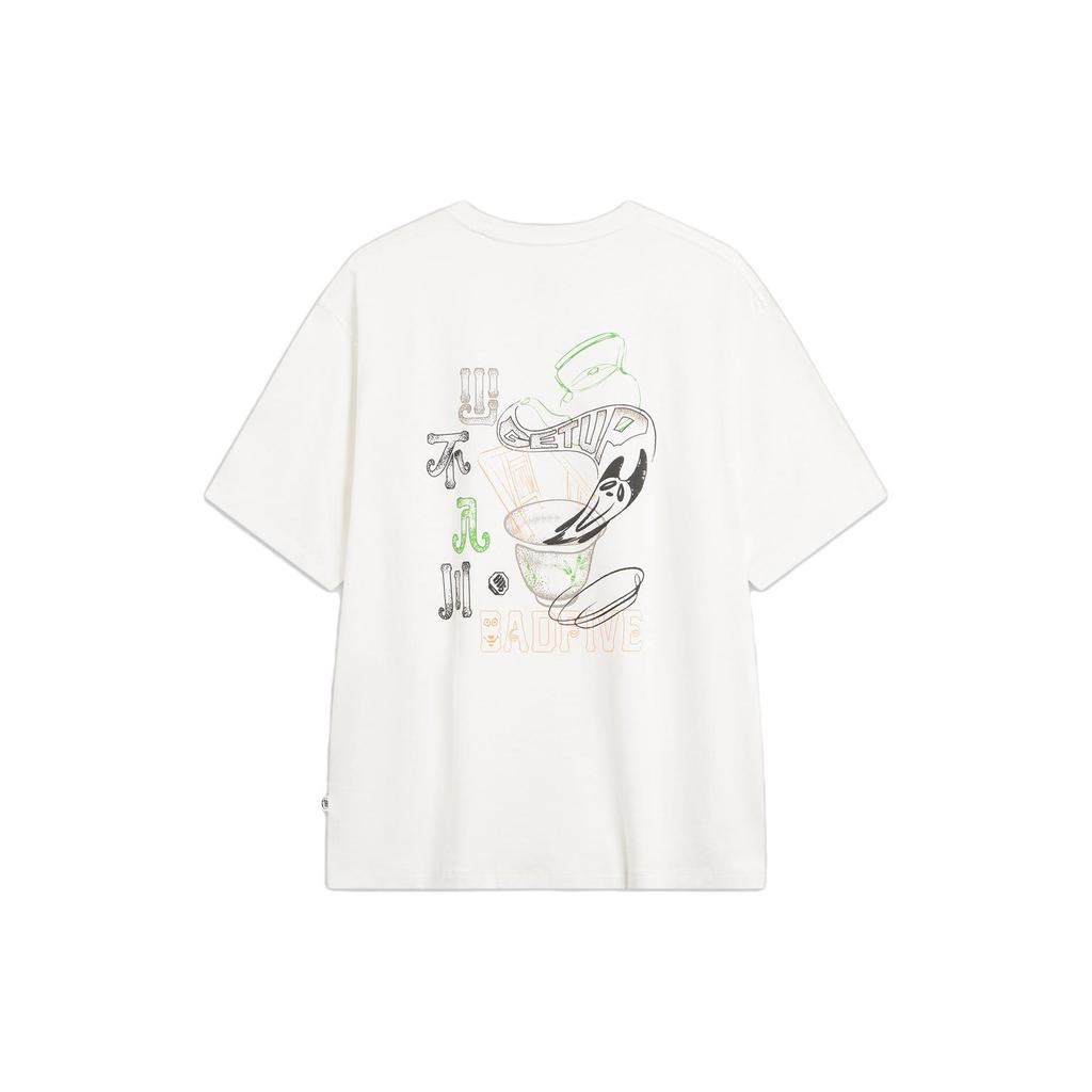 Li Ning Badfiv Series Seven Cities Collaboration Loose Short Sleeve T-Shirt Unisex Tops Off-White AHST879-1