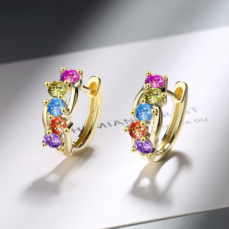 Luxury Colorful Crystal Rhinestone Earrings Female Fashion Copper Round Hoop Earrings For Women Girls Trendy Jewelry Bijoux Gift