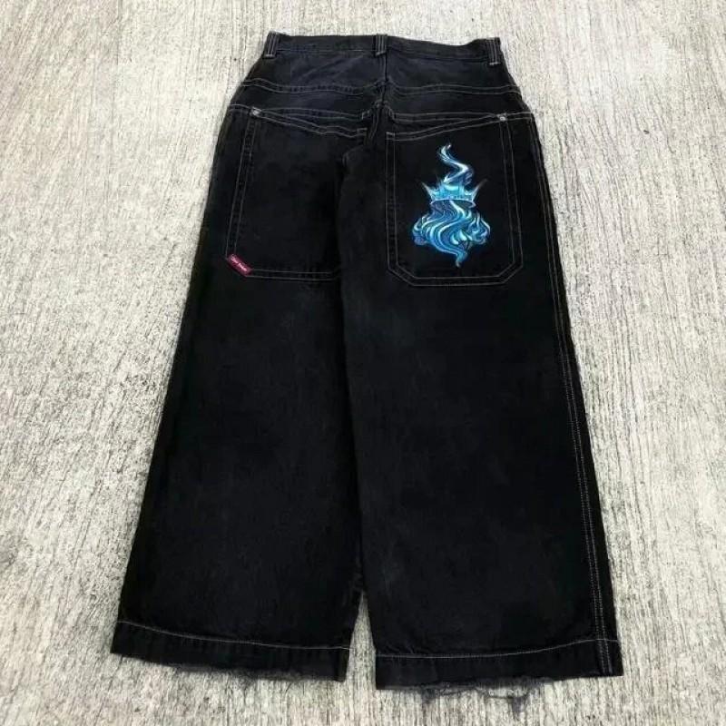 Men Women Loose Fit Straight Leg Denim Jeans Hip Hop Streetwear Wide Cotton Pants