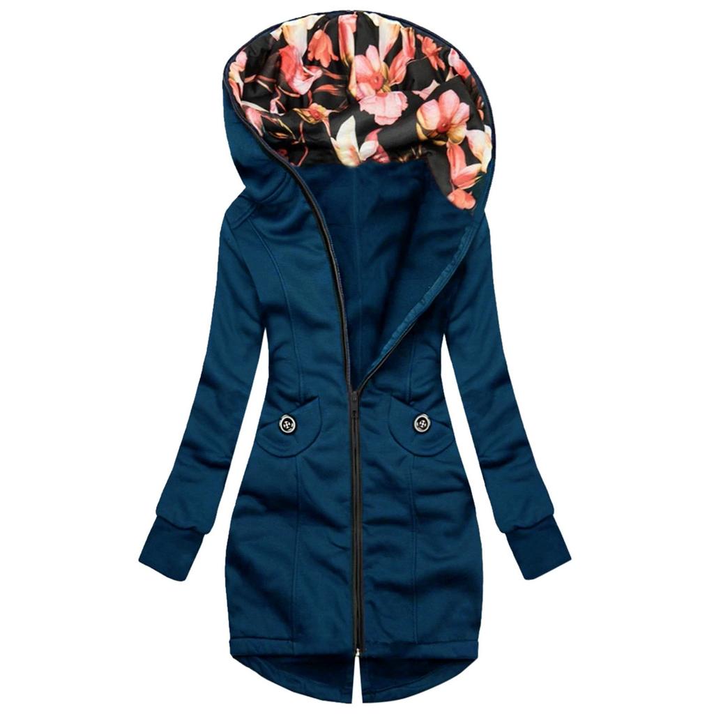 Women Fashion Floral Print Jacket Zipper Pocket Sweatshirt Long Sleeve Coat