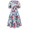 Summer Women's V-Neck Printed Dress A-Line Skirt