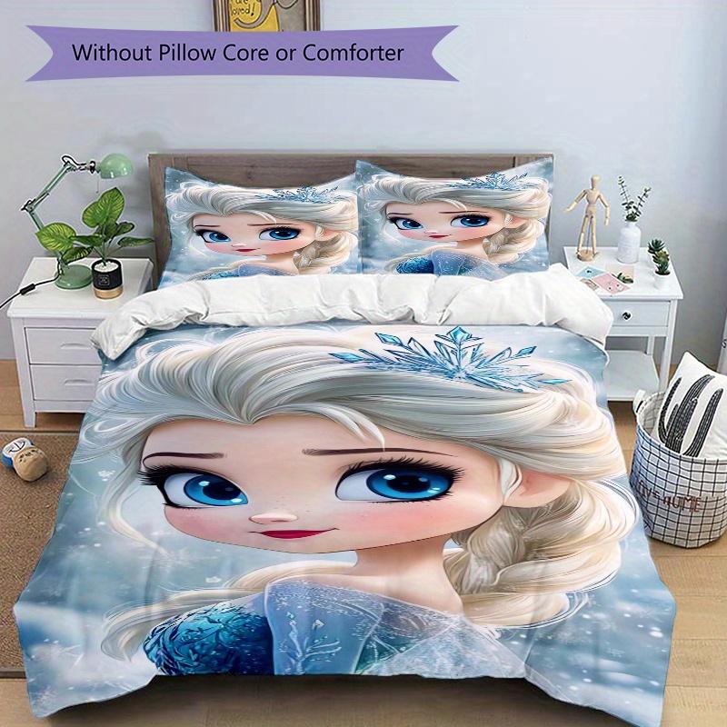 3pcs Elsa Frozen Snowflake Bedding Set, Including 1 Quilt Cover and 2 Pillow Shams, Without Filling, Soft and Comfortable Home Bedroom Fabric, Fa