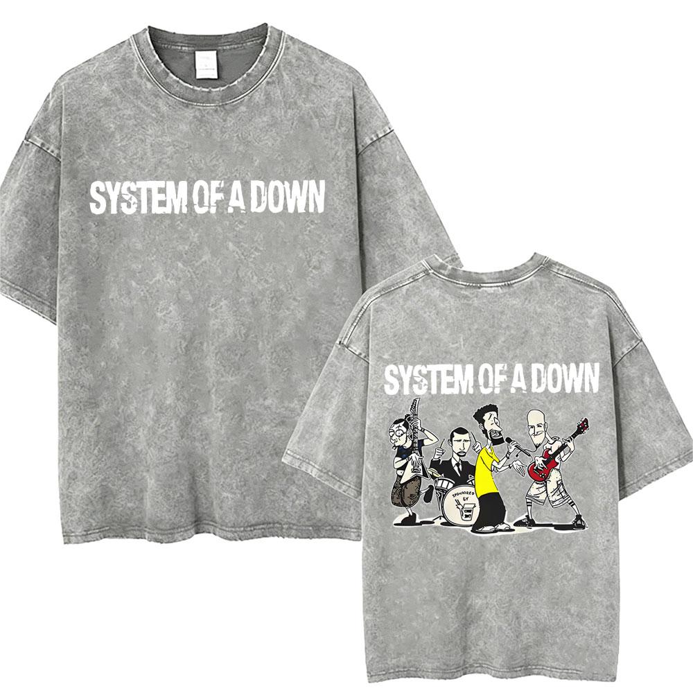 Стирка Винтажная Футболка System Of A Down Мужская Женская Ретро Рок Металл Оверсайз Футболки Мужские Повседневные Хлопковые Футболки с Коротким Рукавом