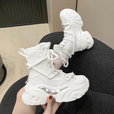 Модные женские ботильоны, осенние массивные туфли, женские дышащие кроссовки на высокой платформе, толстая подошва 7,5 см, танкетки, мотоциклетные ботинки, зимние