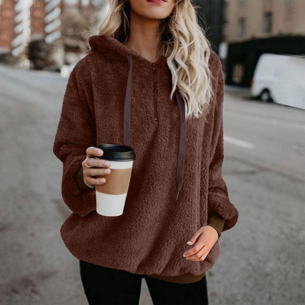 Женская модная однотонная толстовка с капюшоном и длинными рукавами на молнии из плюша