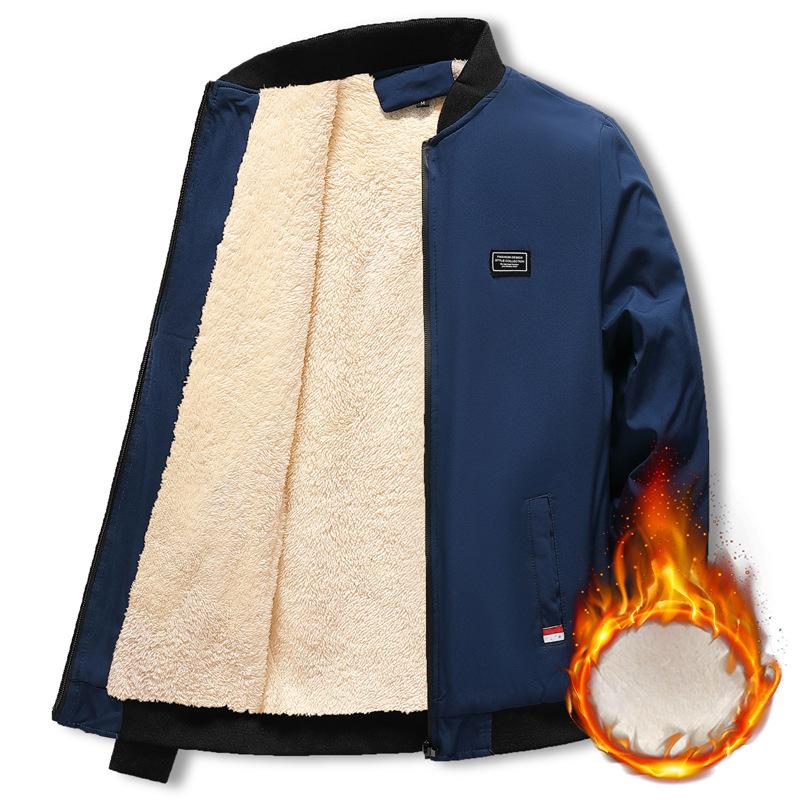 Осень-зима мужские толстые флисовые куртки однотонные модные повседневные пальто классические воротник-стойка уличные сохраняющие тепло пальто