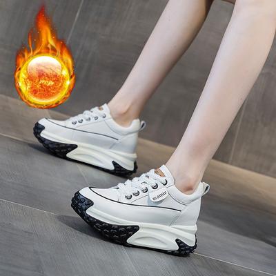 Кроссовки на скрытой платформе, новые осенне-зимние универсальные кожаные ретро туфли на небольшой толстой подошве, мягкая подошва