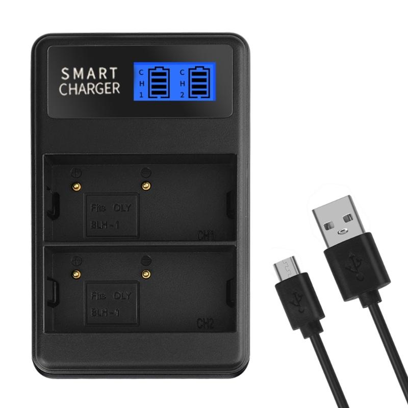 Convenient and Portable BLH1 LCD Double Slot Charger Camera Battery Charger for Olympus EM1 MARKII EM1-2 EM1 Mark 2 EM1