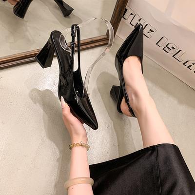 Нишевые высококлассные сандалии с задником и открытым носком, женские, весна-лето 2025, новые, остроносые, универсальные, на толстом каблуке, с мелким вырезом, на высоком каблуке