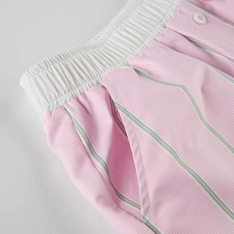 Summer Women's Pant  Clashing Button Splicing Stripe Loose Pocket Simple Casual Street Shorts