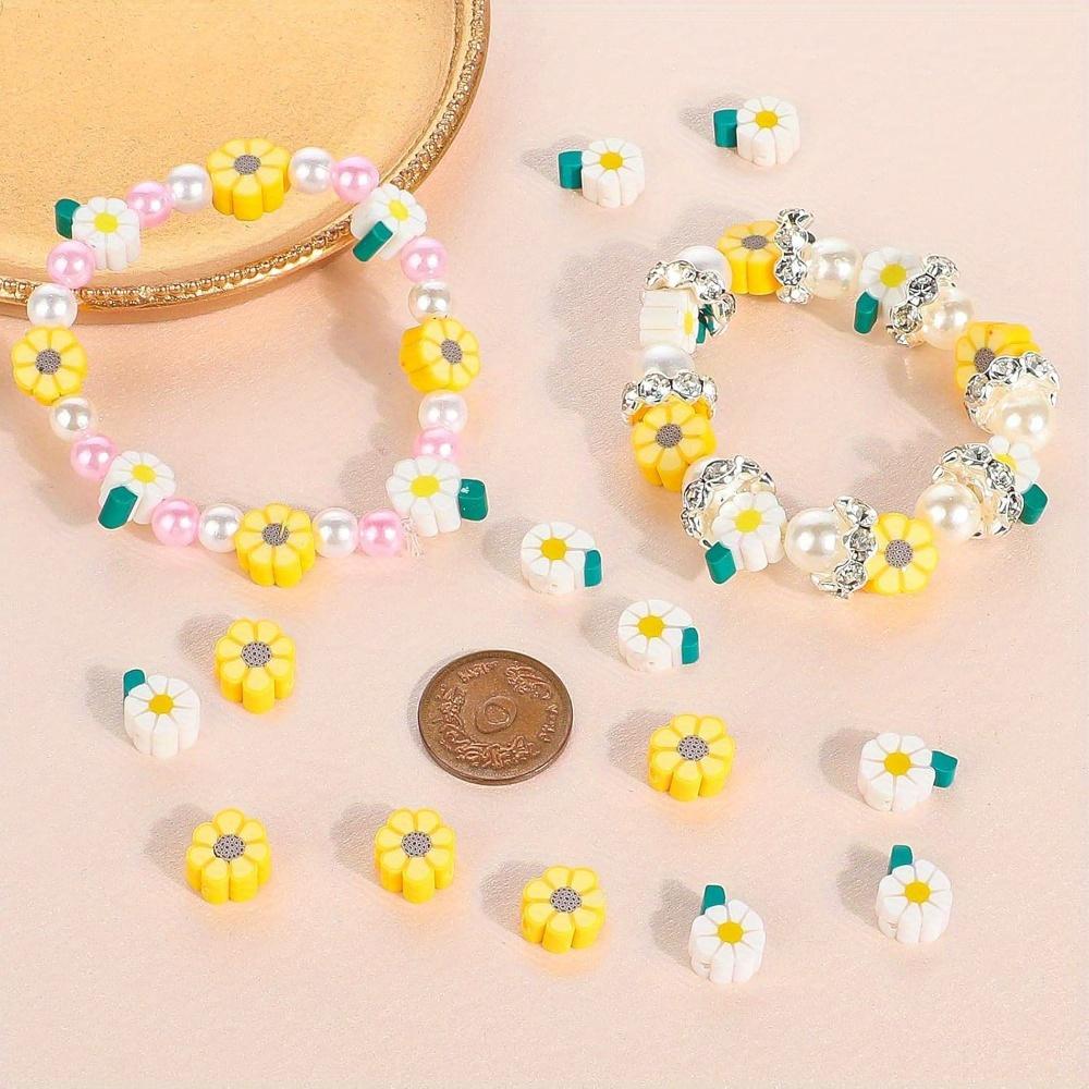 100/300/500 шт. Желтые и белые глиняные бусины в виде цветка маргаритки, бисерная нить, декоративные бусины, браслет своими руками, ожерелье, серьги, серьги