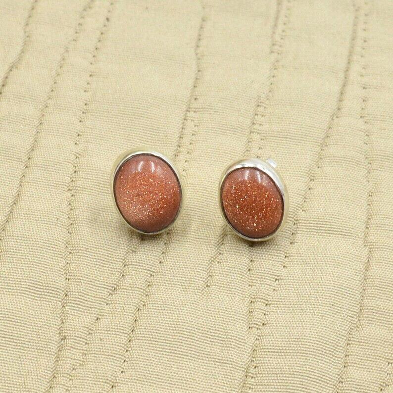 Овальные серьги-пусеты из солнечного камня, высочайшего качества, из натурального солнечного камня, с серебряными штифтами