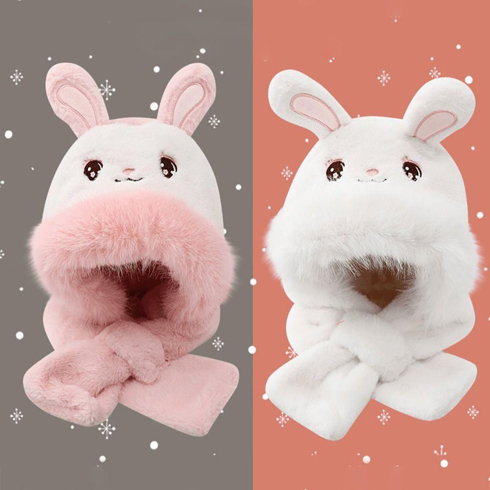 Windproof Baby Hat With Scarf Cartoon Ear Protection Cap Cute Kids Integrated Cap Scarf Children