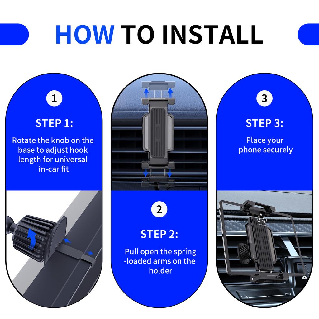 Homhu Car Tablet Holder 4-14 Inch Universal Adjustable Car Air Vent Mount Stand for IPhone IPad Air Mini Samsung Xiaomi Tablets