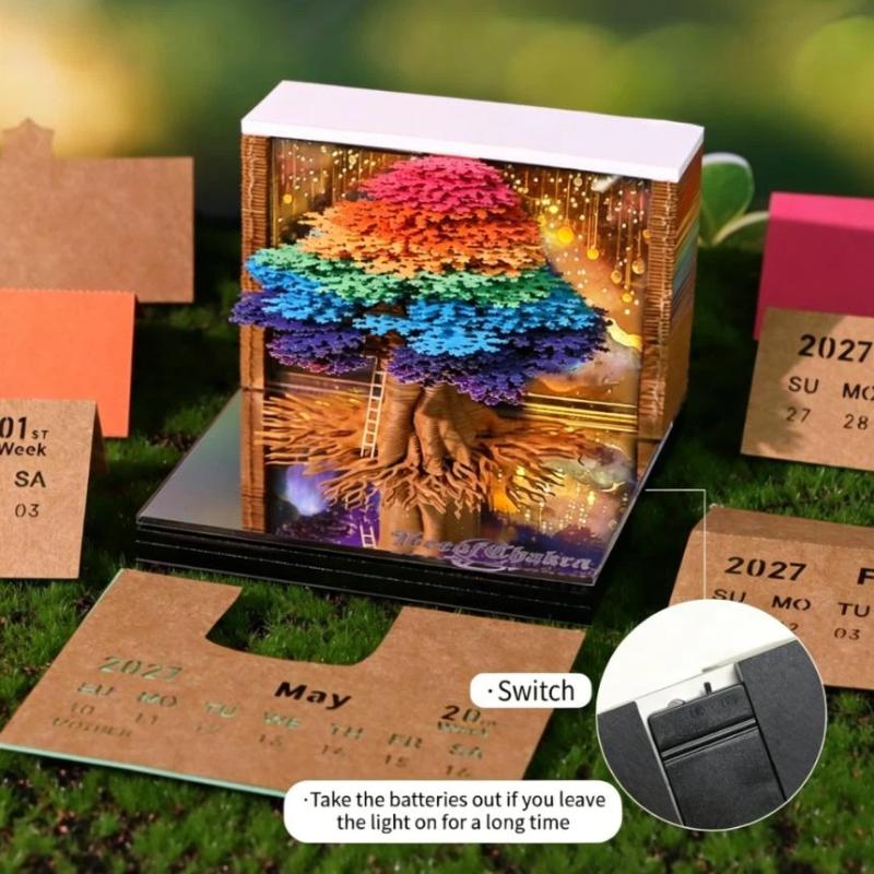 Space-saving 3D Tear-away 2027 Desk Calendar with LED Light for Neat Desks