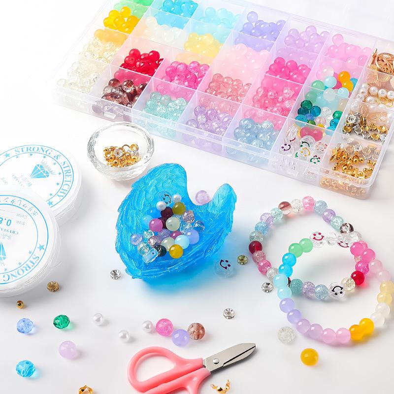 8mm Crackle Bead Bracelet Set: DIY Jewelry Flower Bead Accessories, Lampwork Crystal Loose Beads.