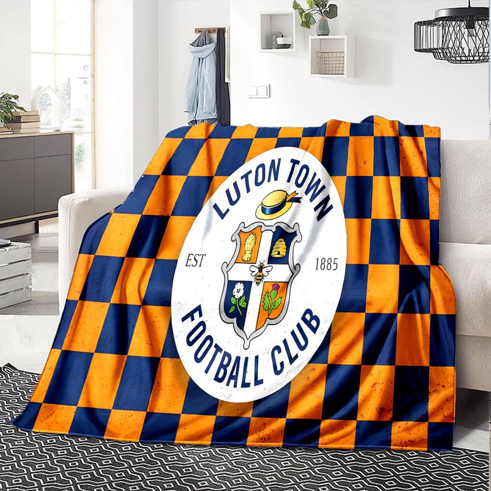 Luton Town Crest Flannel Blanket, Soft Polyester, Modern Design, All-Season for Camping, Travel, Gifts for holidays or birthdays