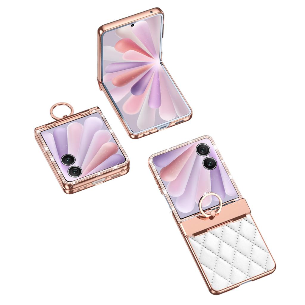 For Honor Magic V Flip 2 Case Ring Holder Rhombus Leather+PC Phone Cover