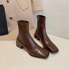 Niche Square Head British Medium Heel Short Boots Brown Thick Heel Women's Elastic Boots