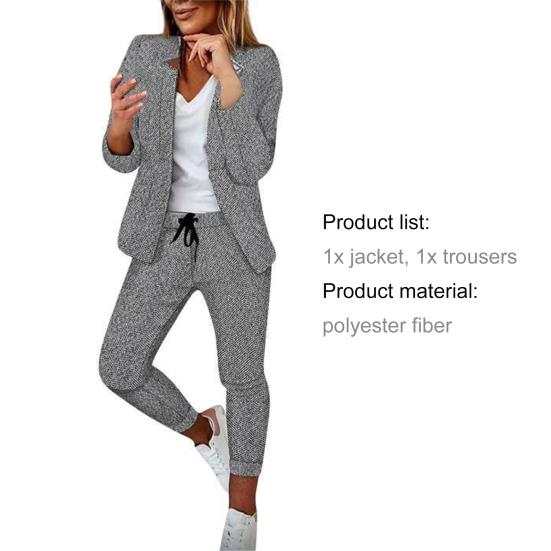 2Pcs/Set Women Blazer Pants Suit Notched Collar Slim Fit Long Sleeves Anti-pilling Formal Women Coat Pants Suit Clothes Suit