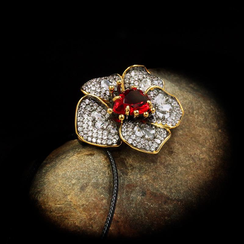 New European and American Colorful Zircon Flower Ring Necklace