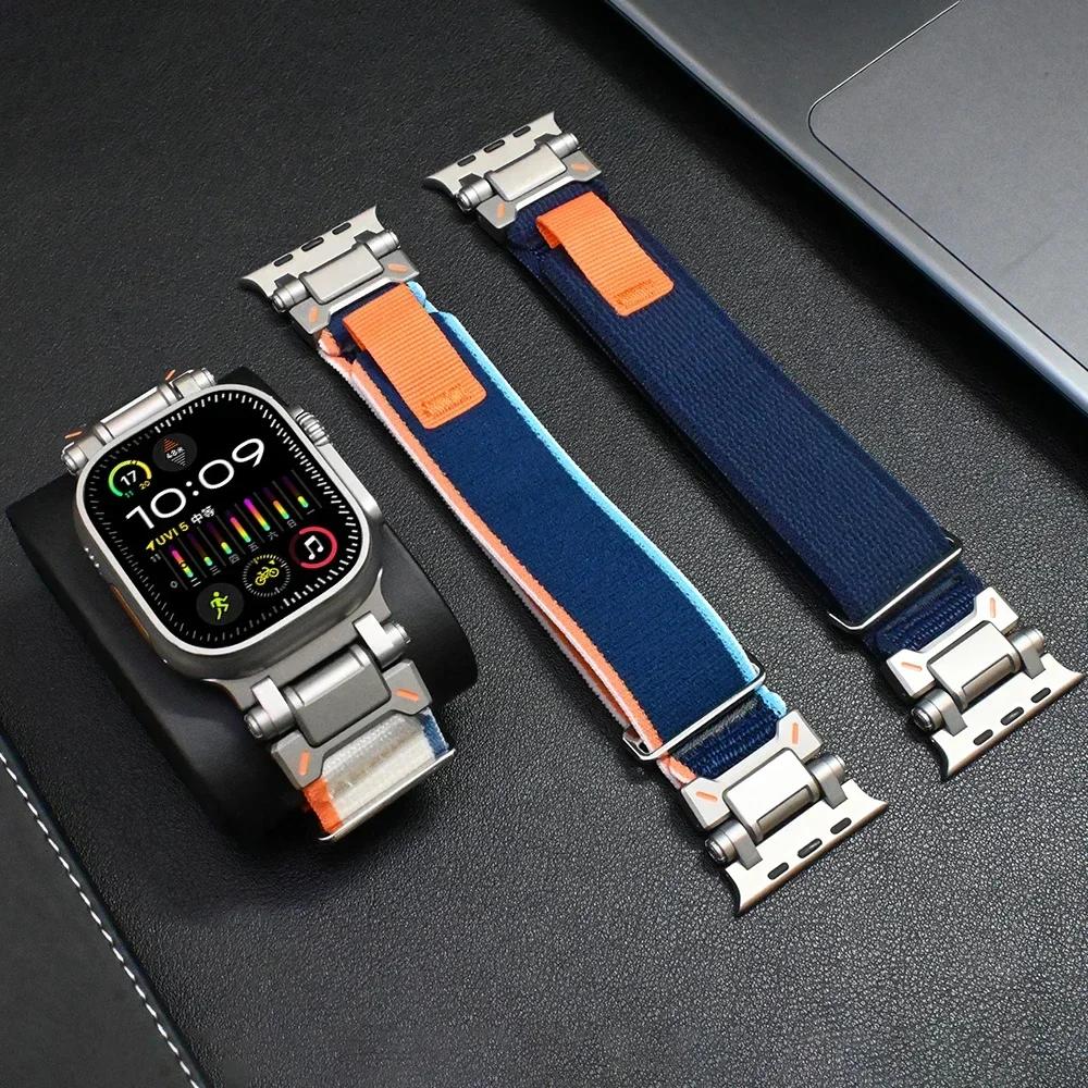 Нейлоновый Ремешок Для Apple Watch Ultra 2/1 49мм 46мм 45мм 44мм Металлический Коннектор Браслет Для iWatch Серии 10 9 8 7 6 5 4 se Мужской Ремешок