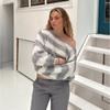 Зимний свитер женский с круглым вырезом в полоску свободный напускной длинный рукав вязаный свитер