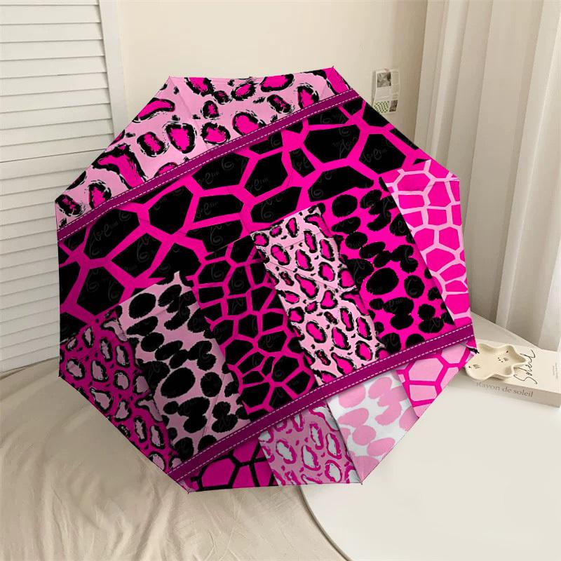 1PC Leopard Print Giraffe Print Umbrella-8-Rib Reinforced, Automatic Open, Lightweight & Durable, Cute Fashion Accessory for Outdoor-T379