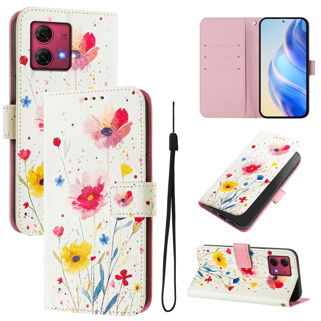 Flower Luxury Painted Leather Case Wallet Book Style Cover for Motorola Moto G60,G40 Fusion,G10,G20,G30,G Play,G Power,Edge 50 NEO...