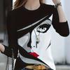 Топы для женщин, футболка с 3D-принтом на лице, круглым вырезом и длинными рукавами, осенний повседневный тонкий пуловер, женский топ с длинными рукавами