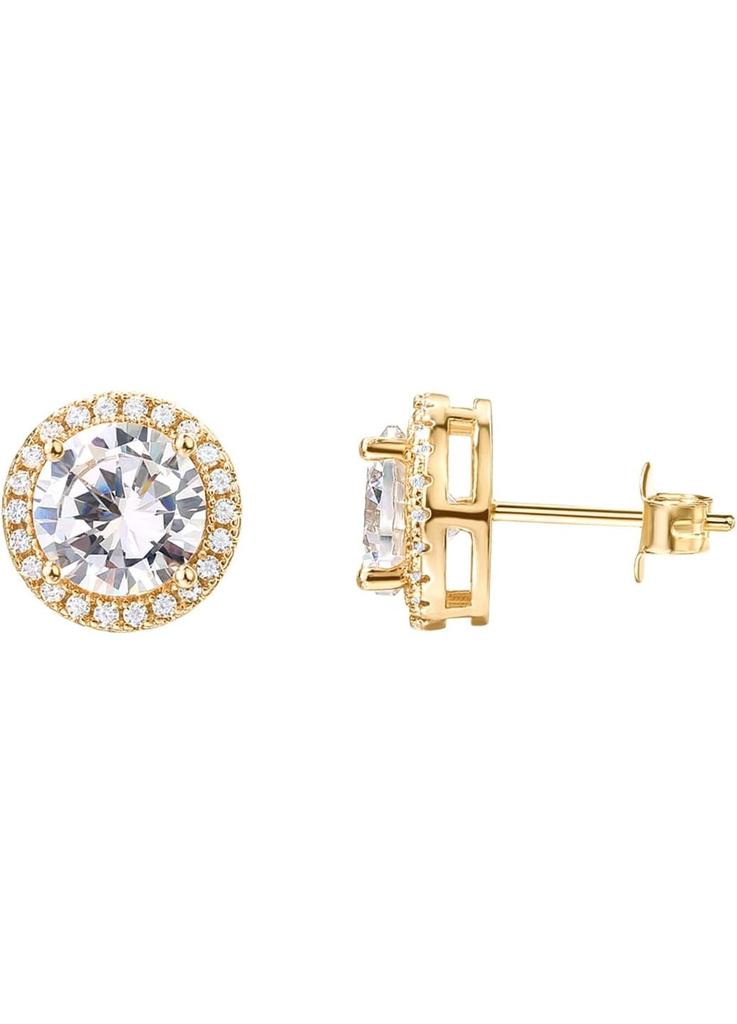 14K Gold-Plated Halo Stud Earrings with Cubic Zirconia
