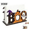 Cartoon Style Table Centerpiece Halloween Wooden BOO Napkin Holder, Ghost Pumpkin Witch Hat Paper Towel Desktop Holiday Decoration Wood for Home Party