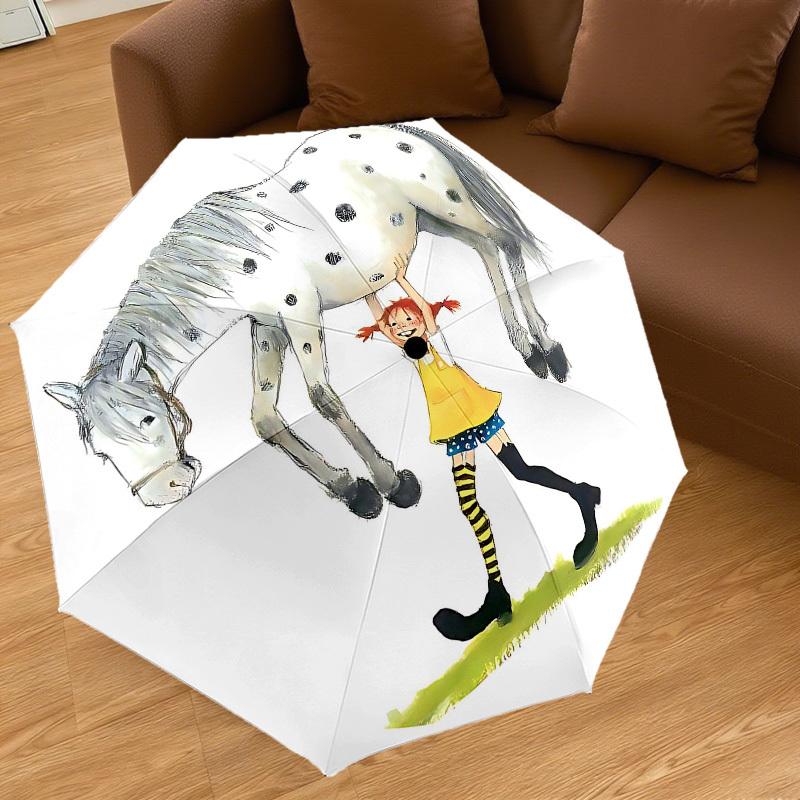 1PC girl, horse Umbrella-8-Rib Reinforced, Automatic Open, Lightweight & Durable, Cute Fashion Accessory for Outdoor-A1311