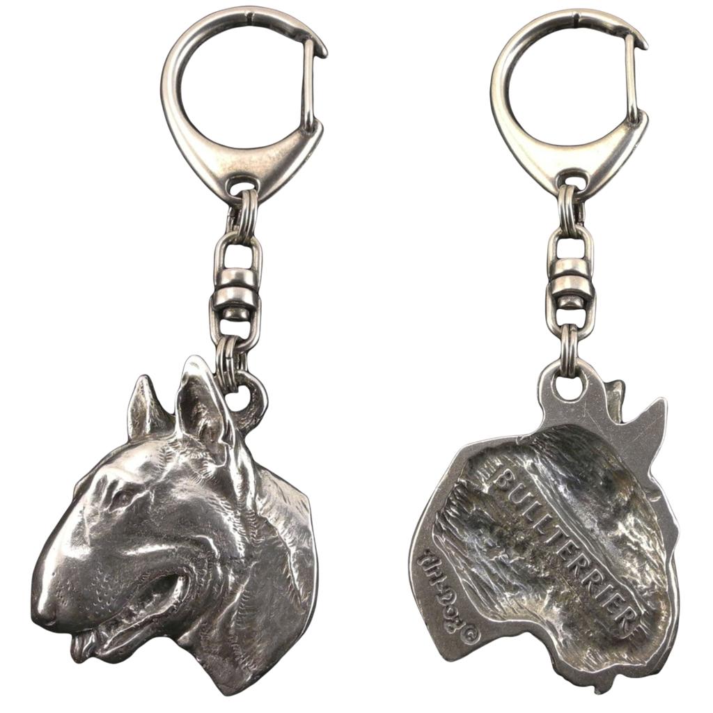 Bull Terrier, Bully II - Silver-plated Key Ring with a Dog In a Gift Box, Handbag Decoration, Backpack Pendant by Art-Dog Brand