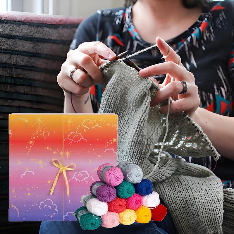Адвент-календарь Crochet Society 2025, 24-дневная коробка-сюрприз с пряжей и крючками для вязания, аксессуарами и схемами