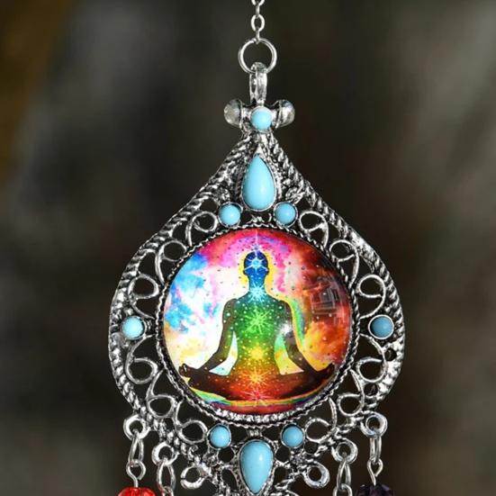 Chakra Sun Catcher Handcrafted Faux Crystal Suncatcher Zen-Inspired Prism Hanging Decoration for Home Window Yoga Practitioners