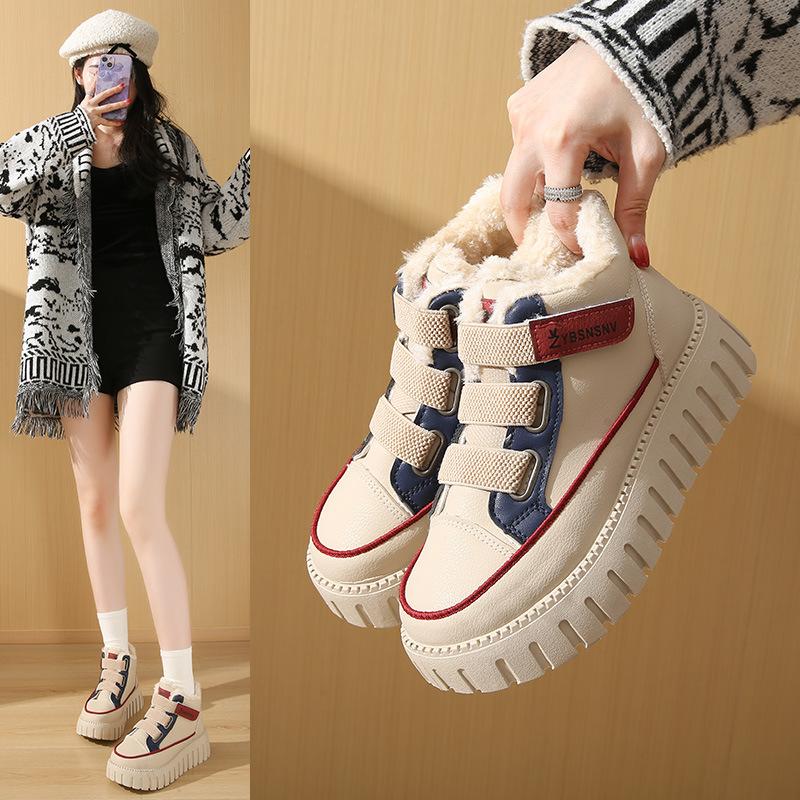 Женские зимние ботинки на толстой платформе, нескользящие ботильоны с подкладкой из искусственного меха, зимние теплые высокие кроссовки для ходьбы, женская удобная короткая обувь