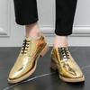Mens Formal Shoes Gold Men's Leather Oxford Shoes Italy  Dress Shoes Wedding Party Lace Up Leather Brogue Business Shoes Men