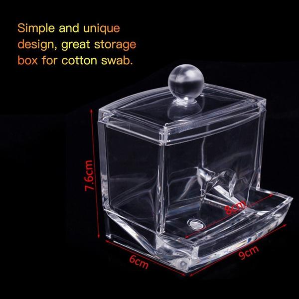 Clear Acrylic Q-tip Cotton Swab Box Case Makeup Storage Organizer Holder