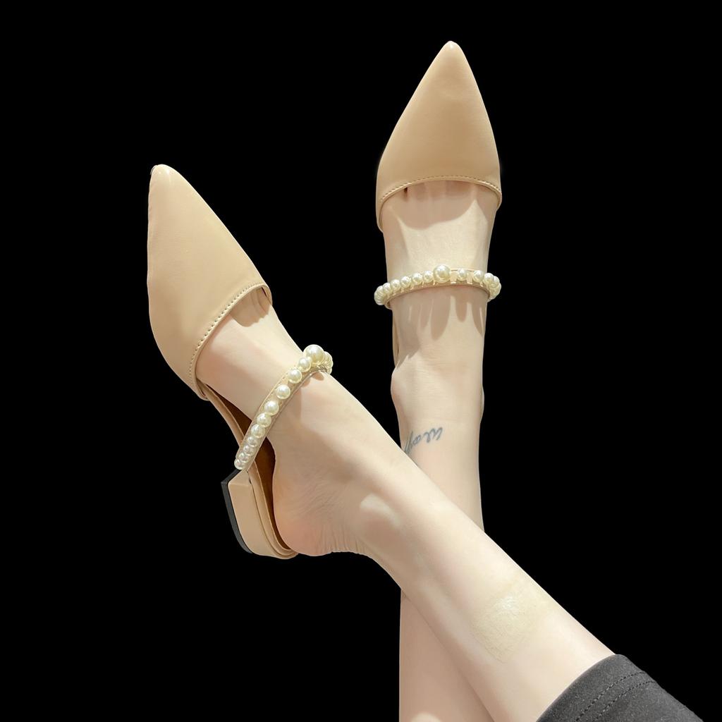 Туфли на высоком каблуке женские летние 2025 новые остроносые босоножки на толстом каблуке женские сандалии с сумкой на низком каблуке легкие универсальные тапочки