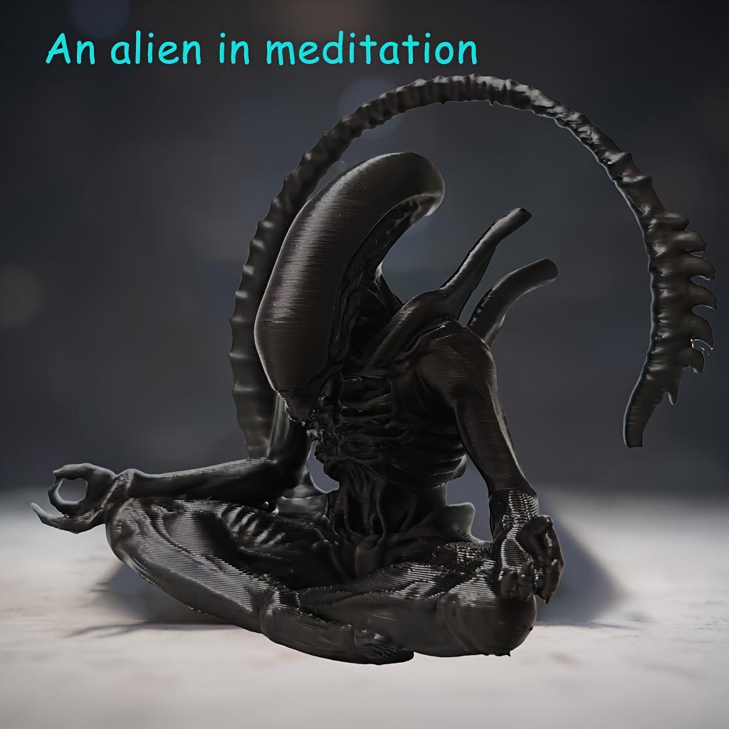 1 Piece of Black Alien Figurine in Meditation, 3D Printed with Creative Design to Create a Personalized Atmosphere,
