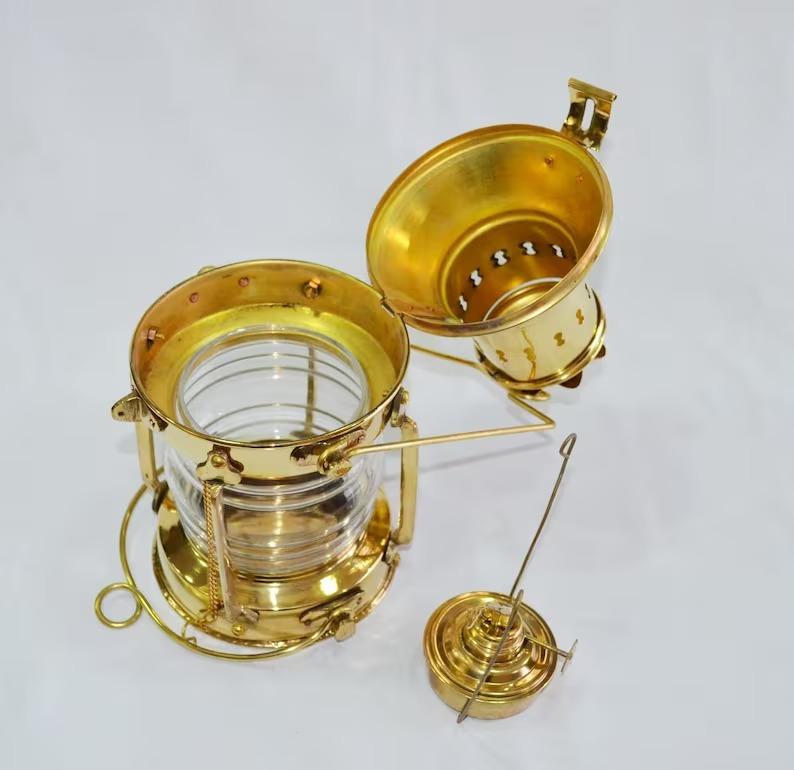 12" Polished Brass Ship Boat Anchor Lantern Nautical Maritime Rail Road Oil Lamp