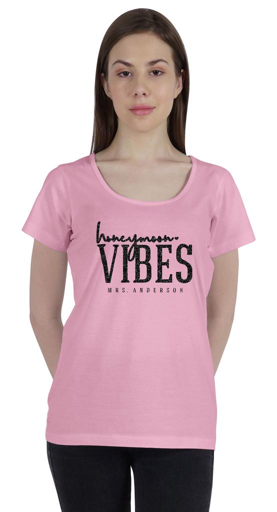 Inkdotpot Personalized Womens Tshirt Top Honeymoon Vibes Mrs  Wedding  Announcement