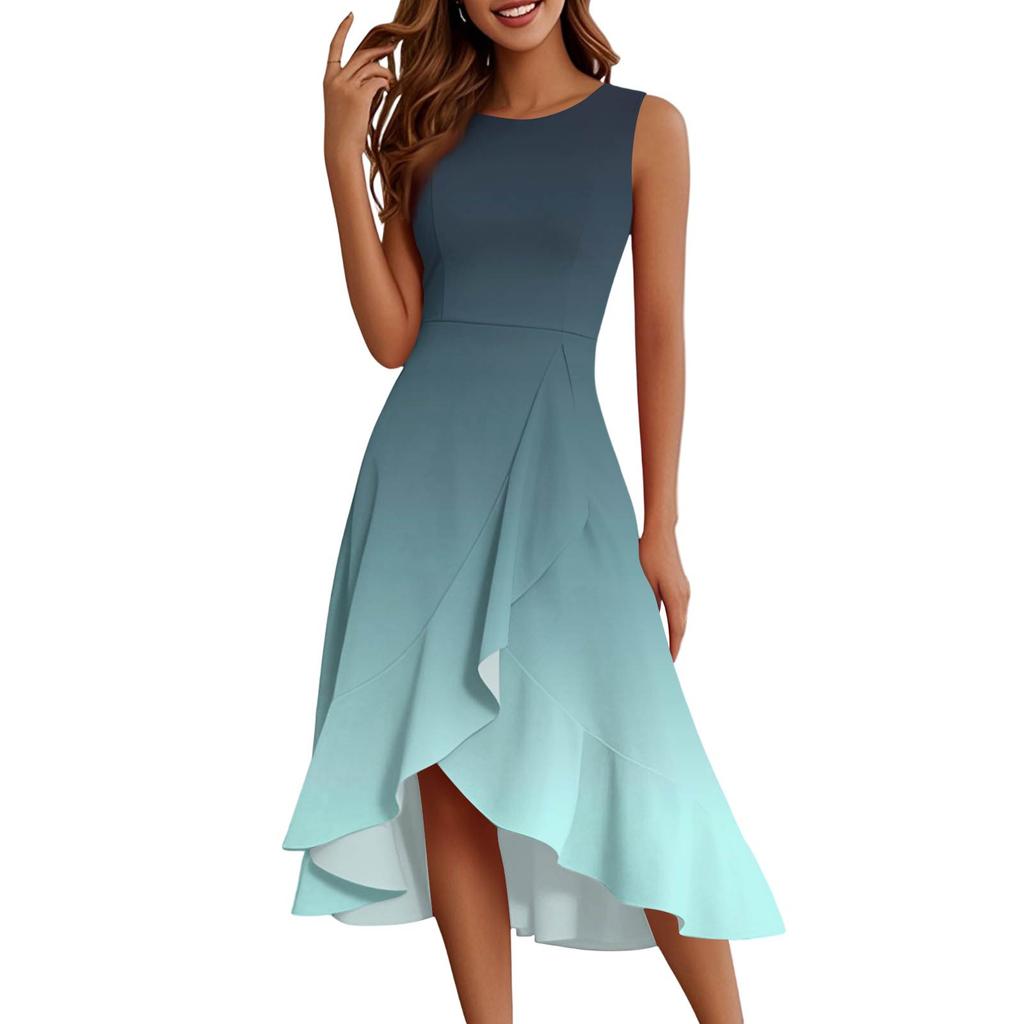 Женские модные повседневные платья без рукавов с круглым вырезом и принтом, элегантные, темпераментные, с оборками