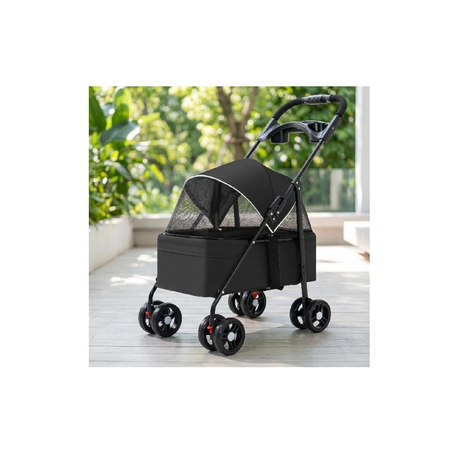 Folding Pet Stroller with Tray Ventilated Pet Stroller with Mesh Openings Dog Pram Breathable Portable for Small Dogs