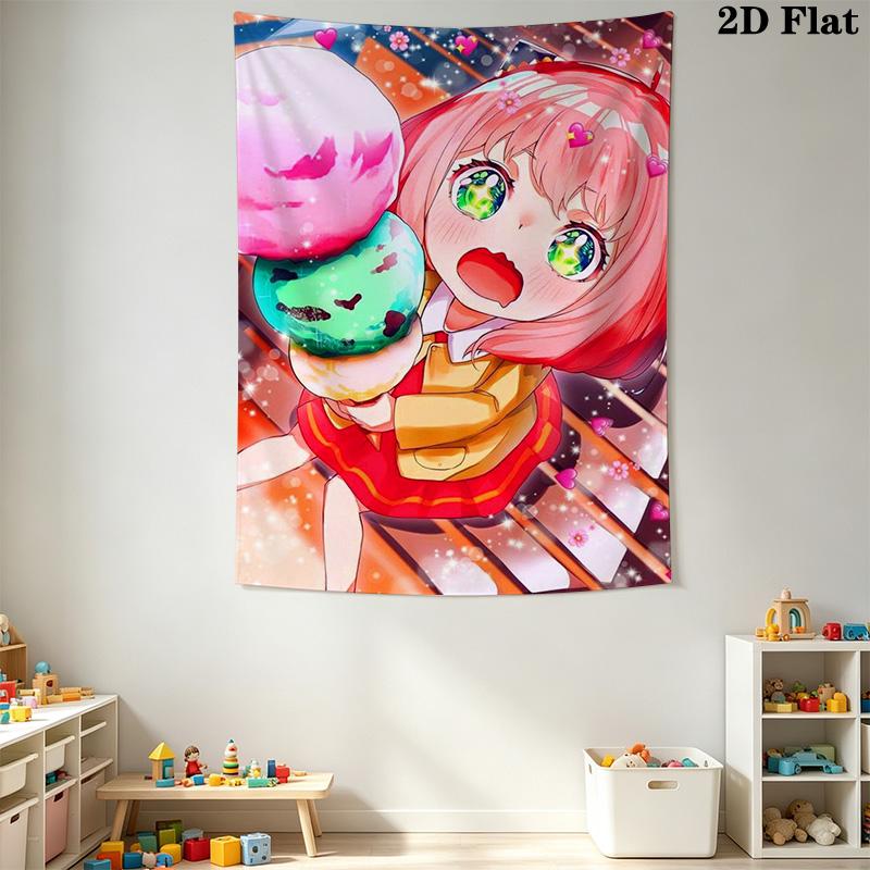Chibi Ice Cream Delight Tapestry Wallmounted Fashion Print Home Decor Soft Background Wall Hanging Cloth