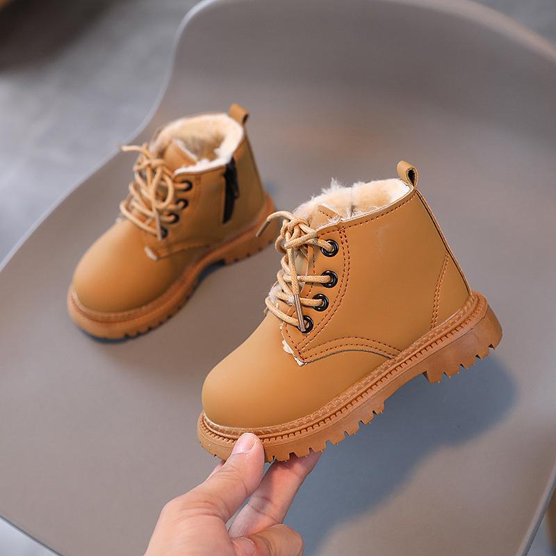 2024 Children's Autumn Boots Solid Color Winter Plush Girl Snow Boots Warm Fashion Kids Ankle Cotton Boots Boys Versatile Causal