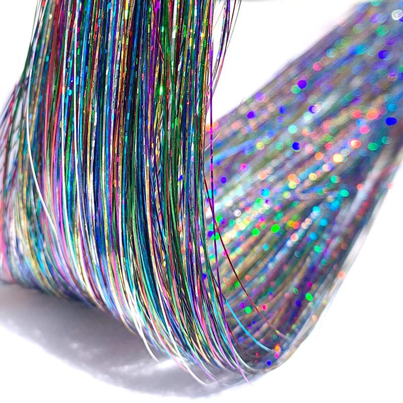 Shiny Sparkle Hair Tinsel Kit Rainbow Women Colorful Glitter Bling Hair Extension Twinkle Hair Dazzles Accessories for Braiding