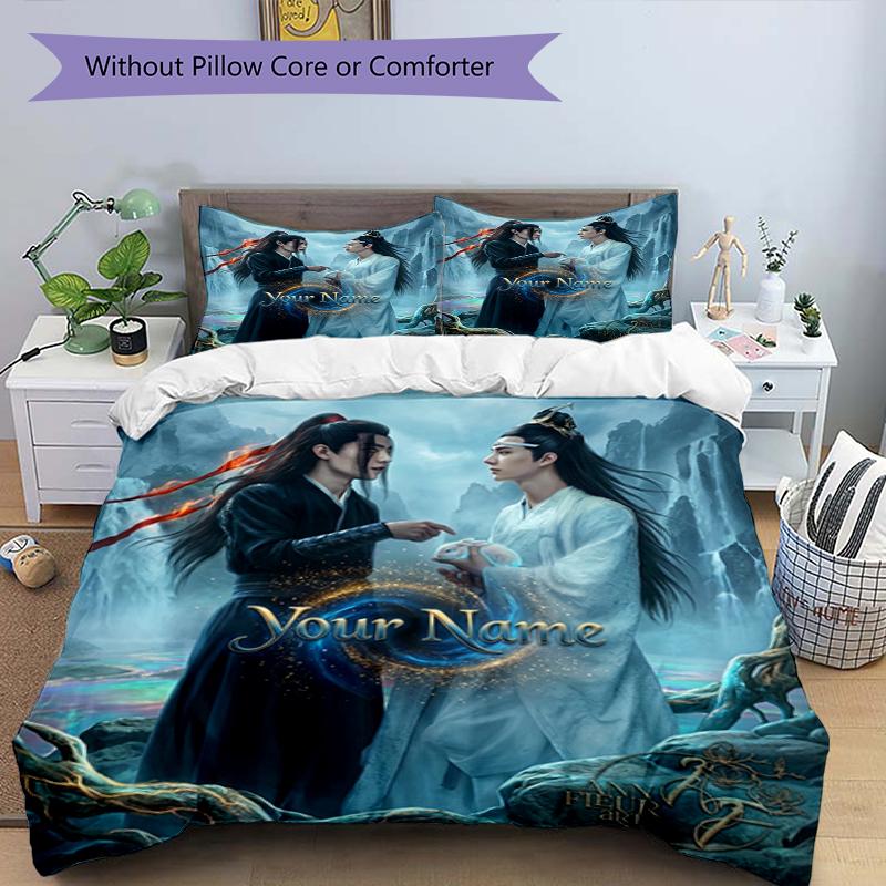 3pcs Custom Name Eternal Journey Printed Bedding Set Duvet Cover Closure Includes 1 Duvet Cover & 2 Pillowcases, Soft and Comfortable for All Seasons.